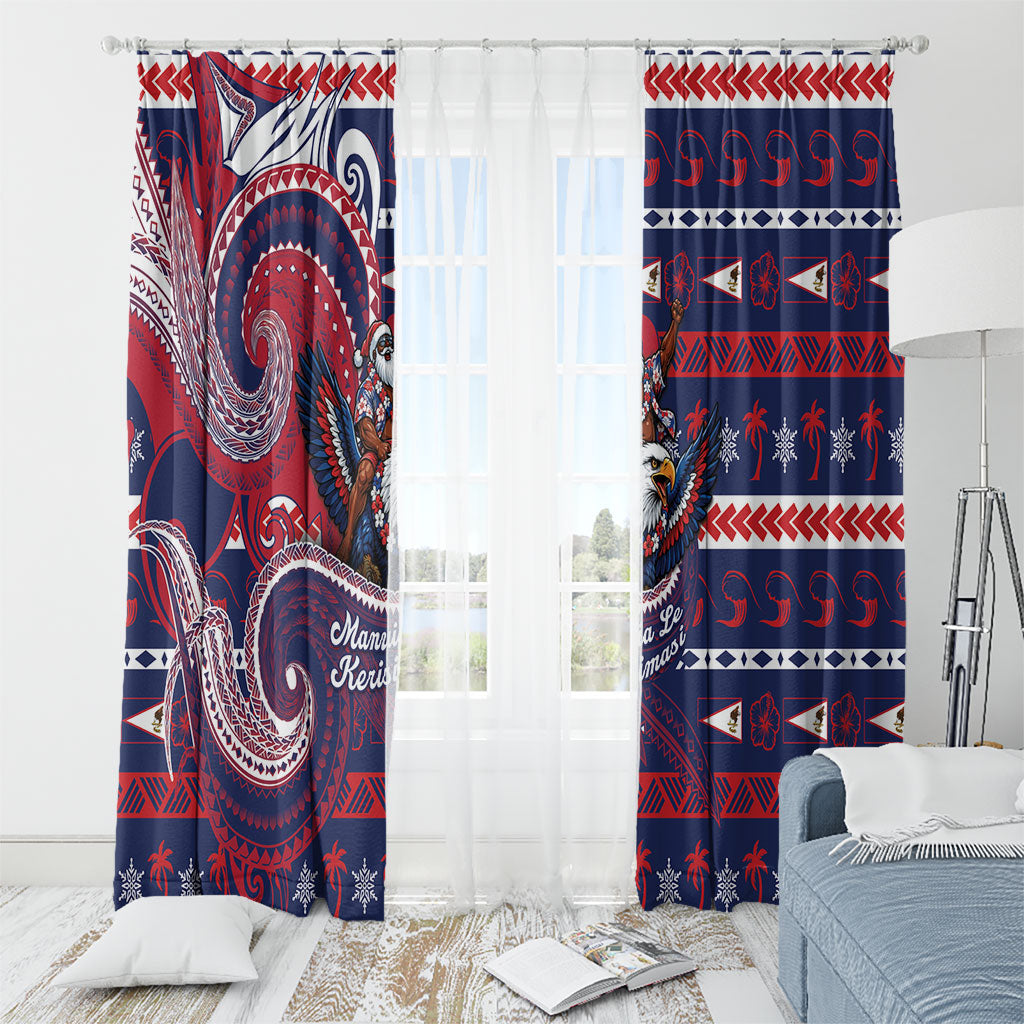 American Samoa Christmas Window Curtain Santa Riding Bald Eagle