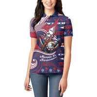 American Samoa Christmas Women Polo Shirt Santa Riding Bald Eagle