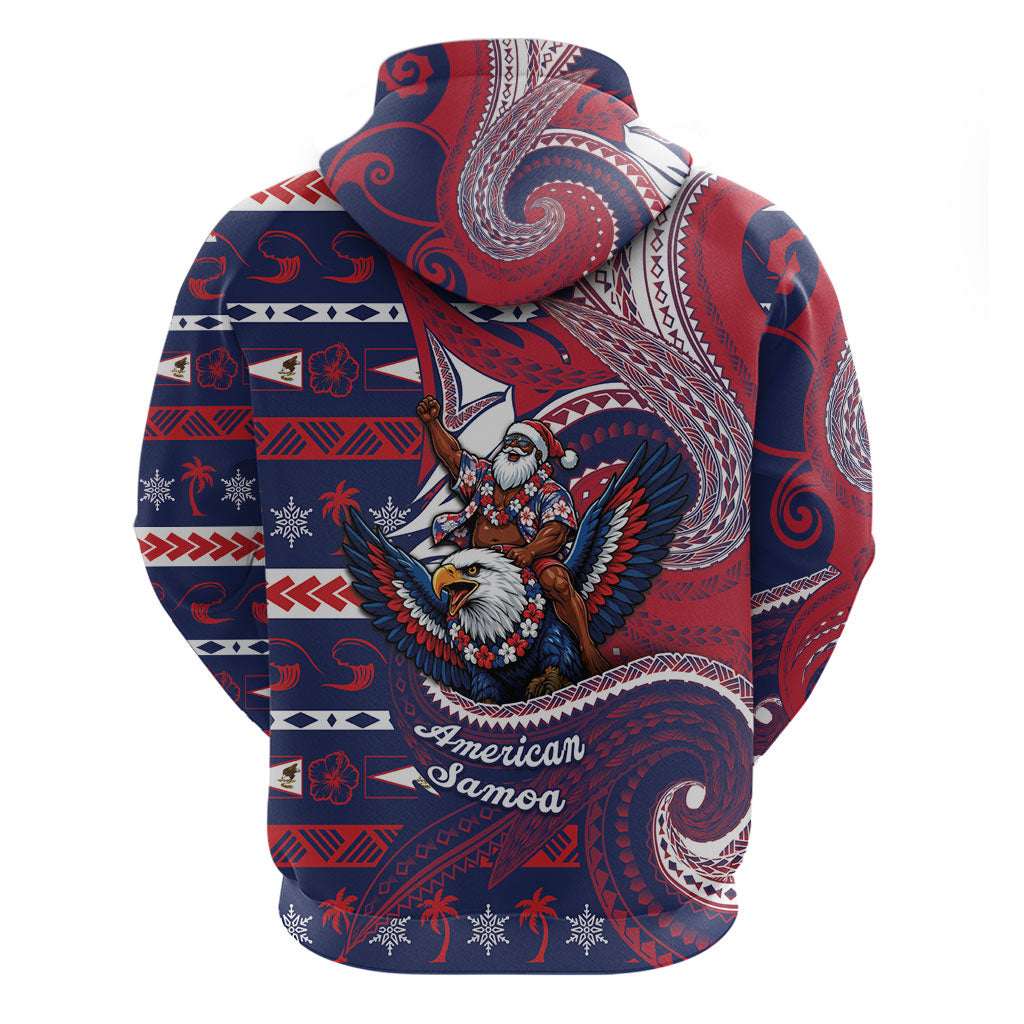 American Samoa Christmas Zip Hoodie Santa Riding Bald Eagle
