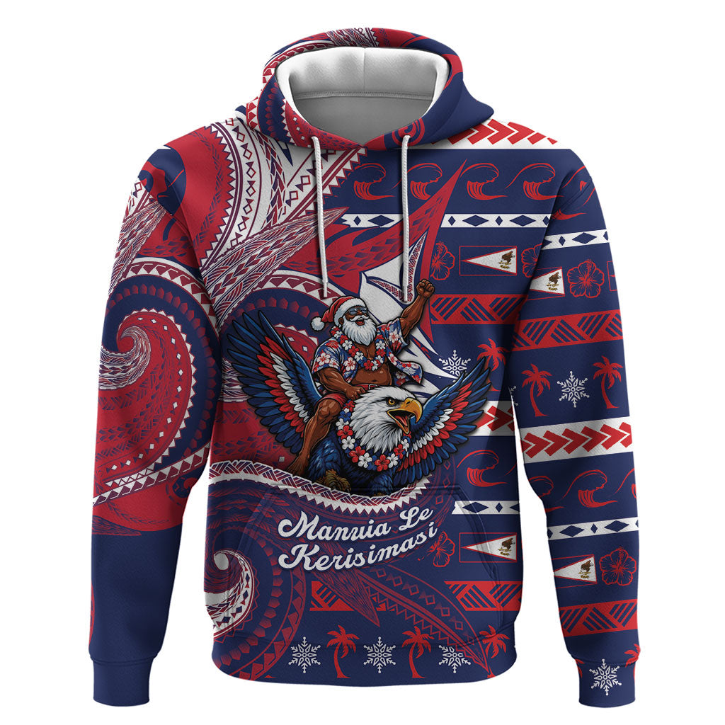 American Samoa Christmas Zip Hoodie Santa Riding Bald Eagle