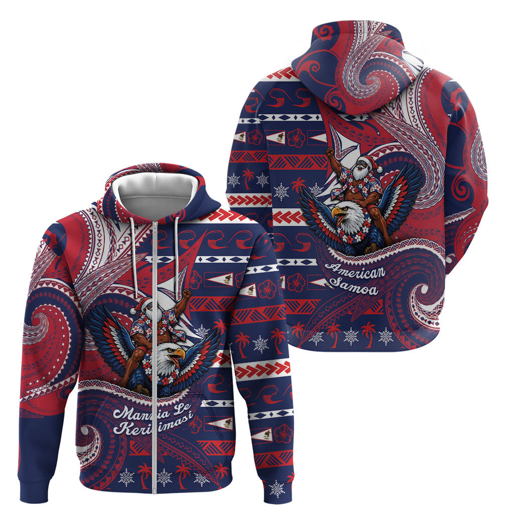 American Samoa Christmas Zip Hoodie Santa Riding Bald Eagle