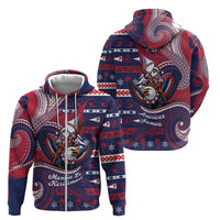 American Samoa Christmas Zip Hoodie Santa Riding Bald Eagle