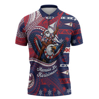 American Samoa Christmas Zipper Polo Shirt Santa Riding Bald Eagle