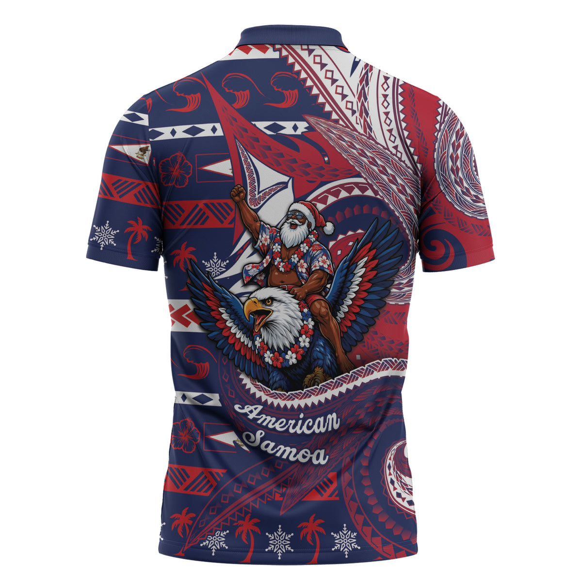 American Samoa Christmas Zipper Polo Shirt Santa Riding Bald Eagle