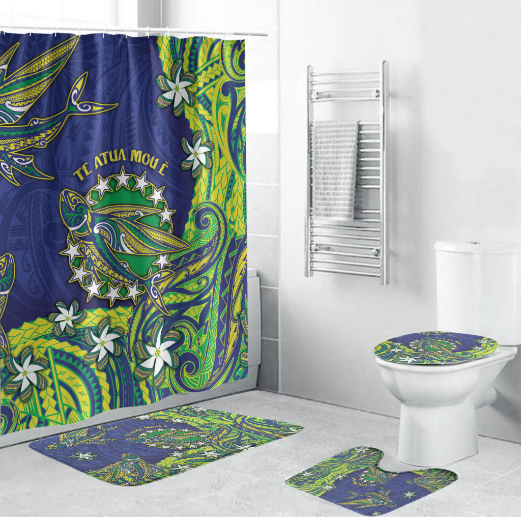 Cook Islands Language Week Bathroom Set Flying Fish 15 Stars Tribal Patterns DT05 Bathroom Set (4 pcs) Green - Polynesian Pride