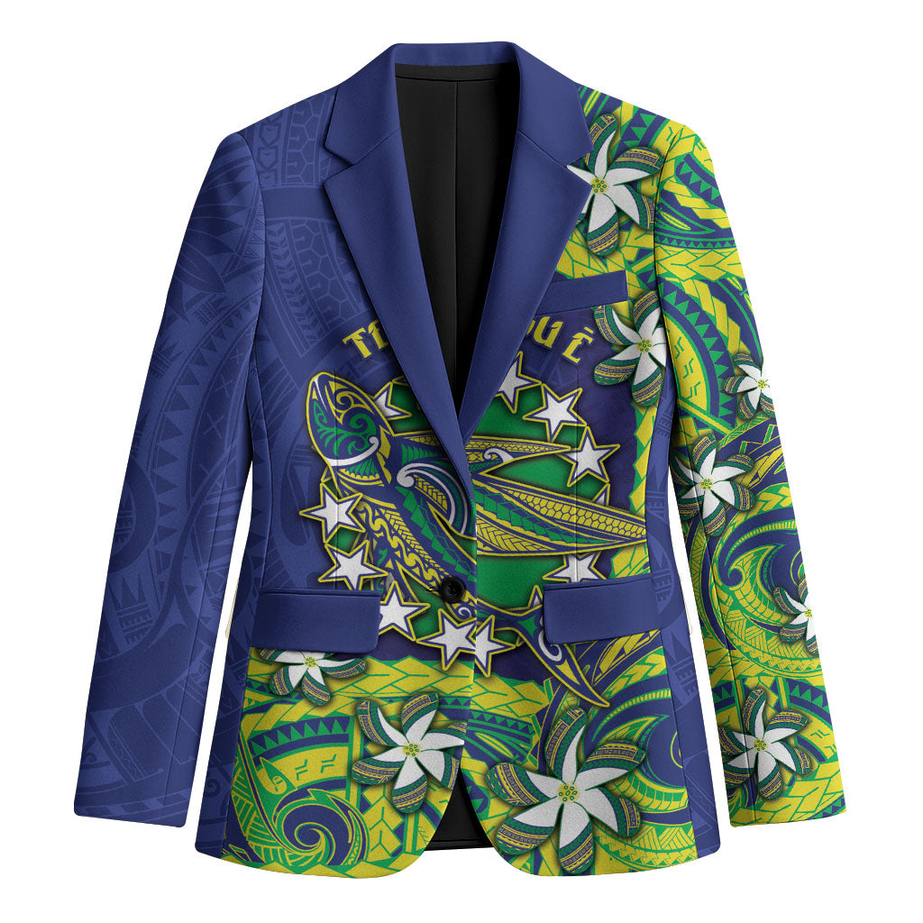 Cook Islands Language Week Blazer Flying Fish 15 Stars Tribal Patterns DT05 Unisex Green - Polynesian Pride