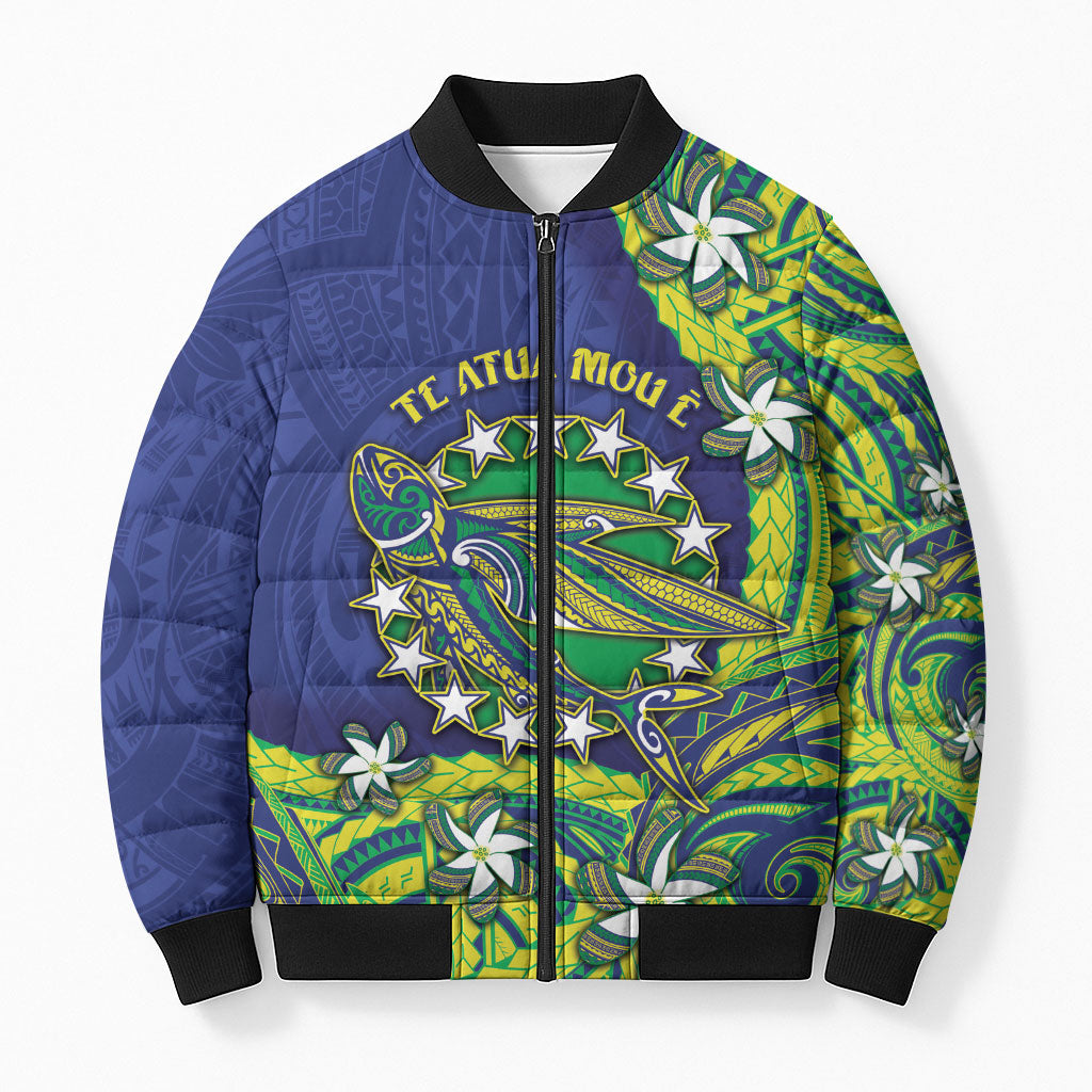 Cook Islands Language Week Bomber Puffer Jacket Flying Fish 15 Stars Tribal Patterns DT05 Unisex Green - Polynesian Pride