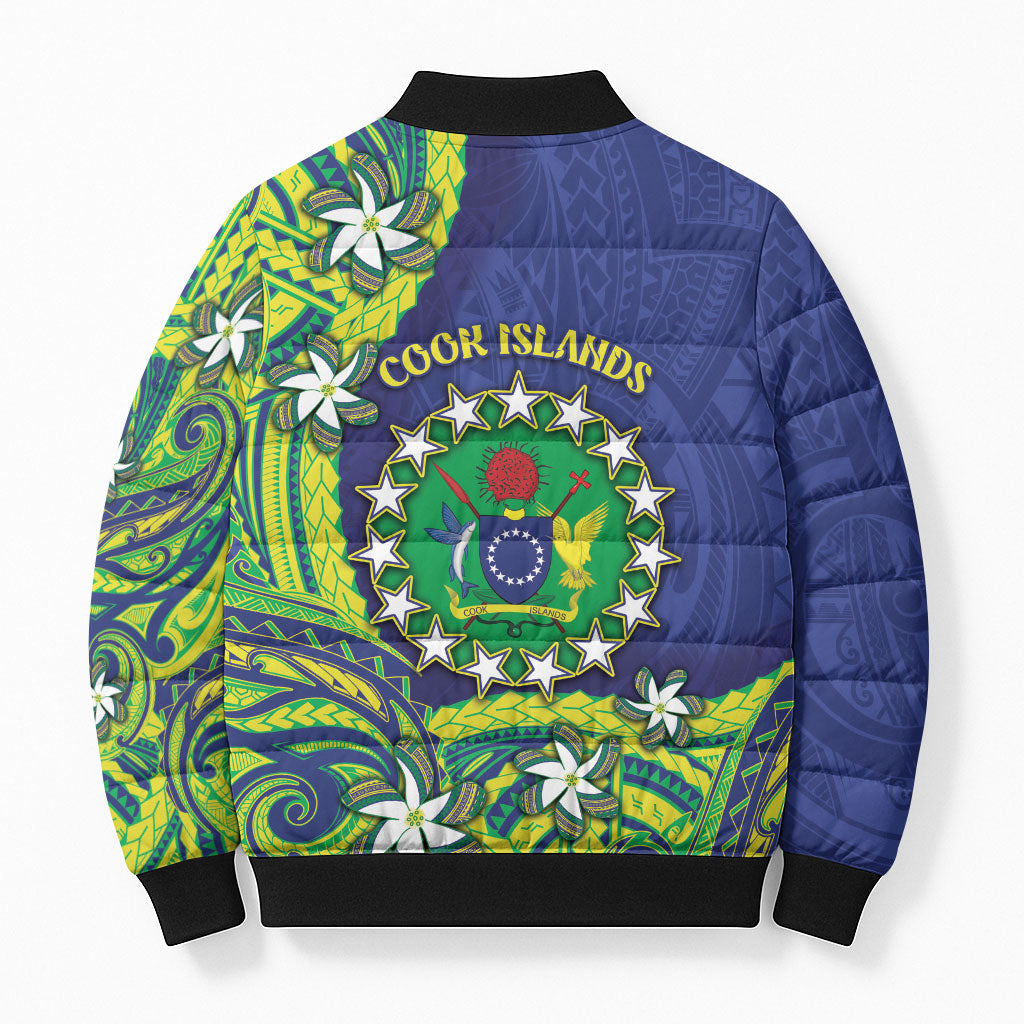 Cook Islands Language Week Bomber Puffer Jacket Flying Fish 15 Stars Tribal Patterns DT05 - Polynesian Pride