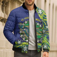 Cook Islands Language Week Bomber Puffer Jacket Flying Fish 15 Stars Tribal Patterns DT05 - Polynesian Pride