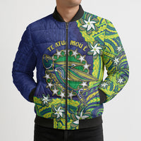 Cook Islands Language Week Bomber Puffer Jacket Flying Fish 15 Stars Tribal Patterns DT05 - Polynesian Pride