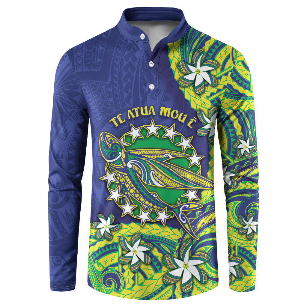 Cook Islands Language Week Button Sweatshirt Flying Fish 15 Stars Tribal Patterns DT05 Green - Polynesian Pride