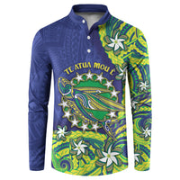 Cook Islands Language Week Button Sweatshirt Flying Fish 15 Stars Tribal Patterns DT05 Green - Polynesian Pride