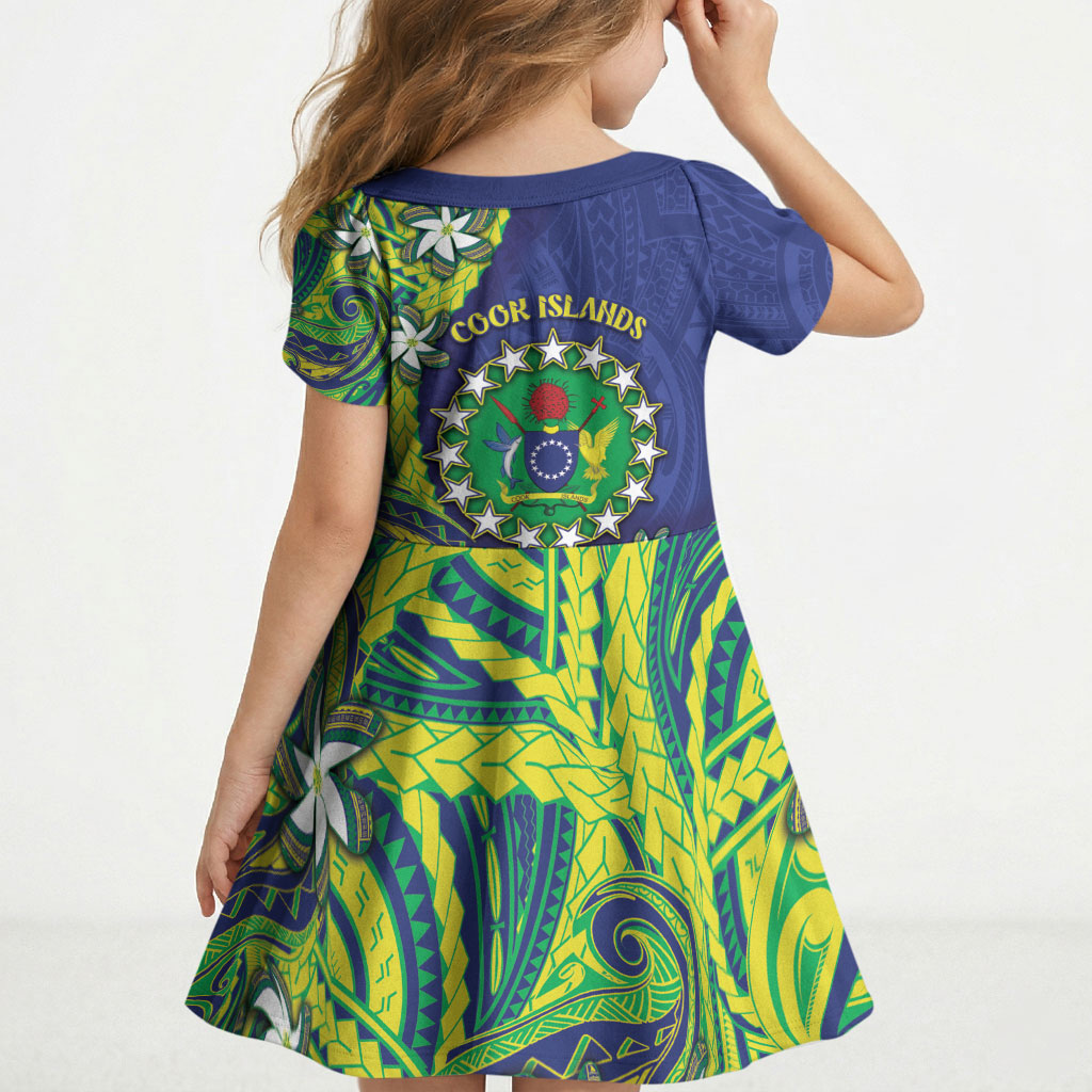 Cook Islands Language Week Kid Short Sleeve Dress Flying Fish 15 Stars Tribal Patterns DT05 - Polynesian Pride