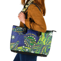 Cook Islands Language Week Leather Tote Bag Flying Fish 15 Stars Tribal Patterns DT05 Green - Polynesian Pride