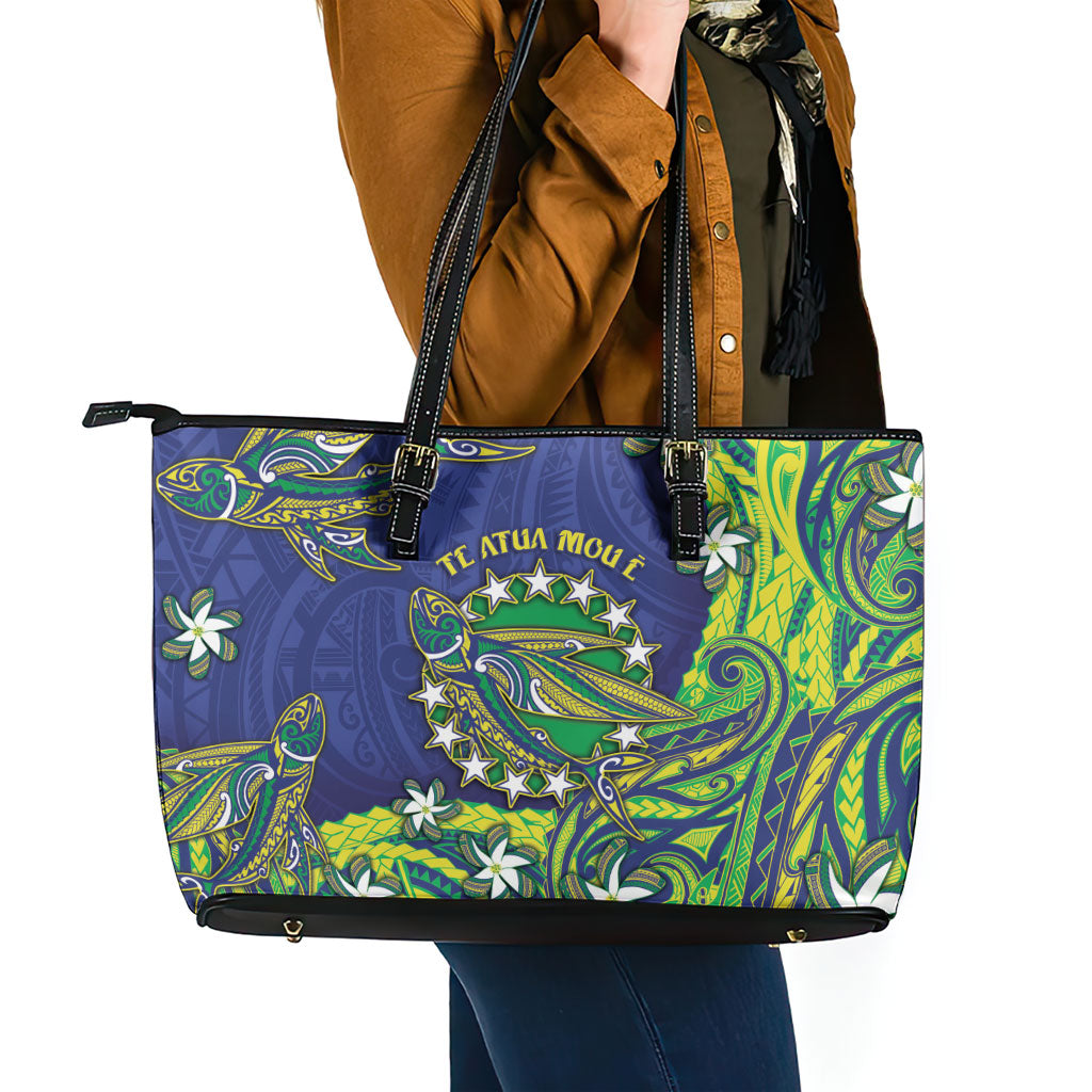 Cook Islands Language Week Leather Tote Bag Flying Fish 15 Stars Tribal Patterns DT05 - Polynesian Pride