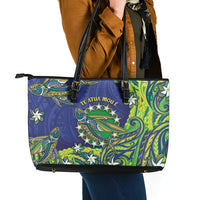 Cook Islands Language Week Leather Tote Bag Flying Fish 15 Stars Tribal Patterns DT05 - Polynesian Pride