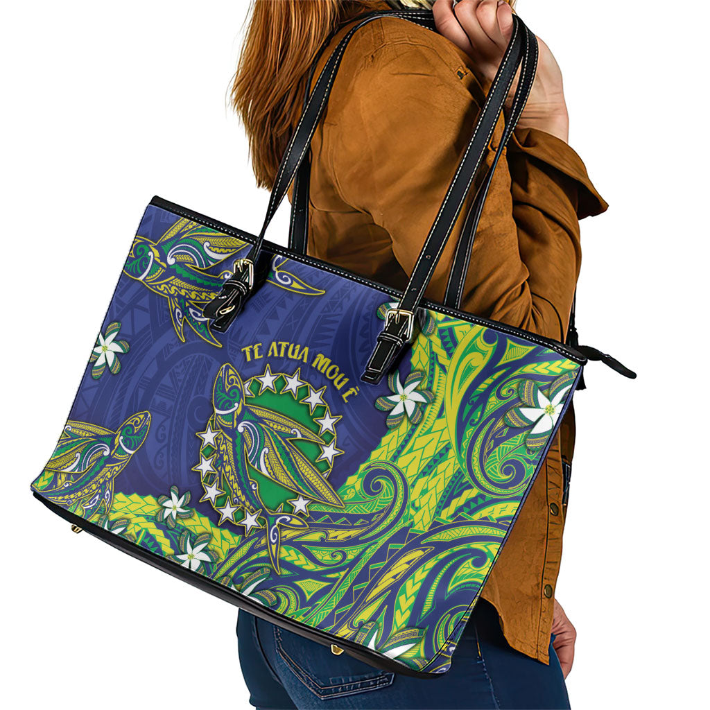 Cook Islands Language Week Leather Tote Bag Flying Fish 15 Stars Tribal Patterns DT05 - Polynesian Pride