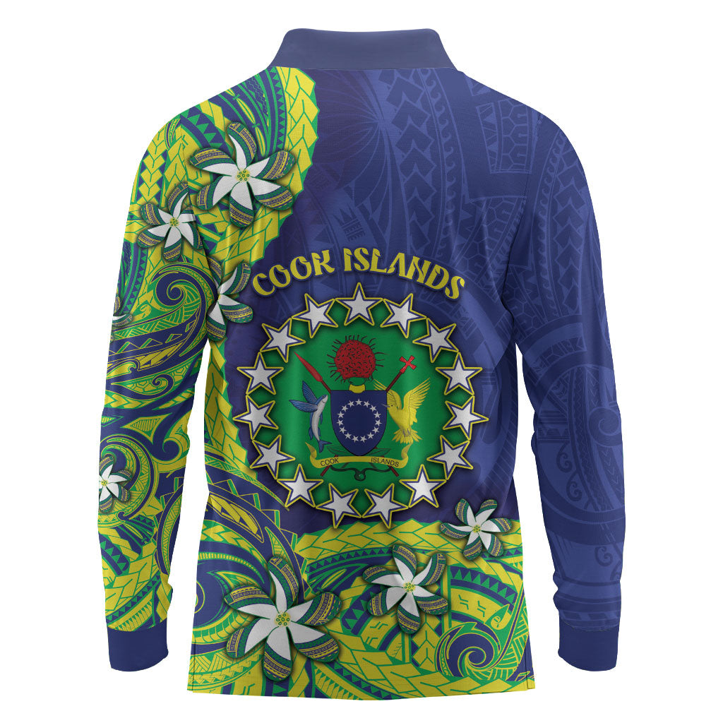 Cook Islands Language Week Long Sleeve Polo Shirt Flying Fish 15 Stars Tribal Patterns DT05 - Polynesian Pride