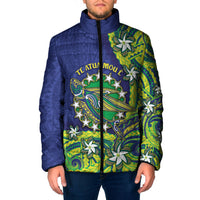 Cook Islands Language Week Padded Jacket Flying Fish 15 Stars Tribal Patterns DT05 Men Green - Polynesian Pride