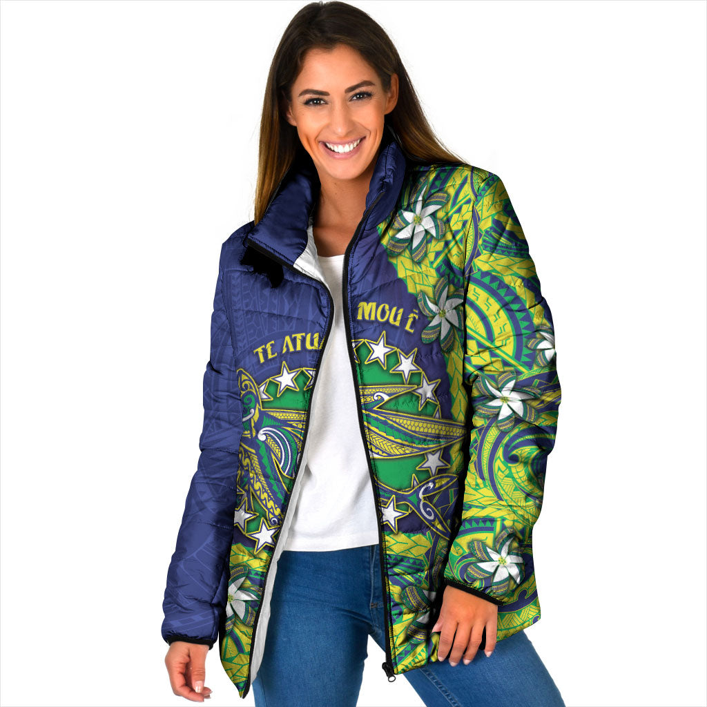 Cook Islands Language Week Padded Jacket Flying Fish 15 Stars Tribal Patterns DT05 Women Green - Polynesian Pride