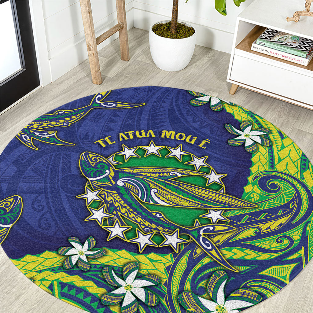 Cook Islands Language Week Round Carpet Flying Fish 15 Stars Tribal Patterns DT05 Green - Polynesian Pride