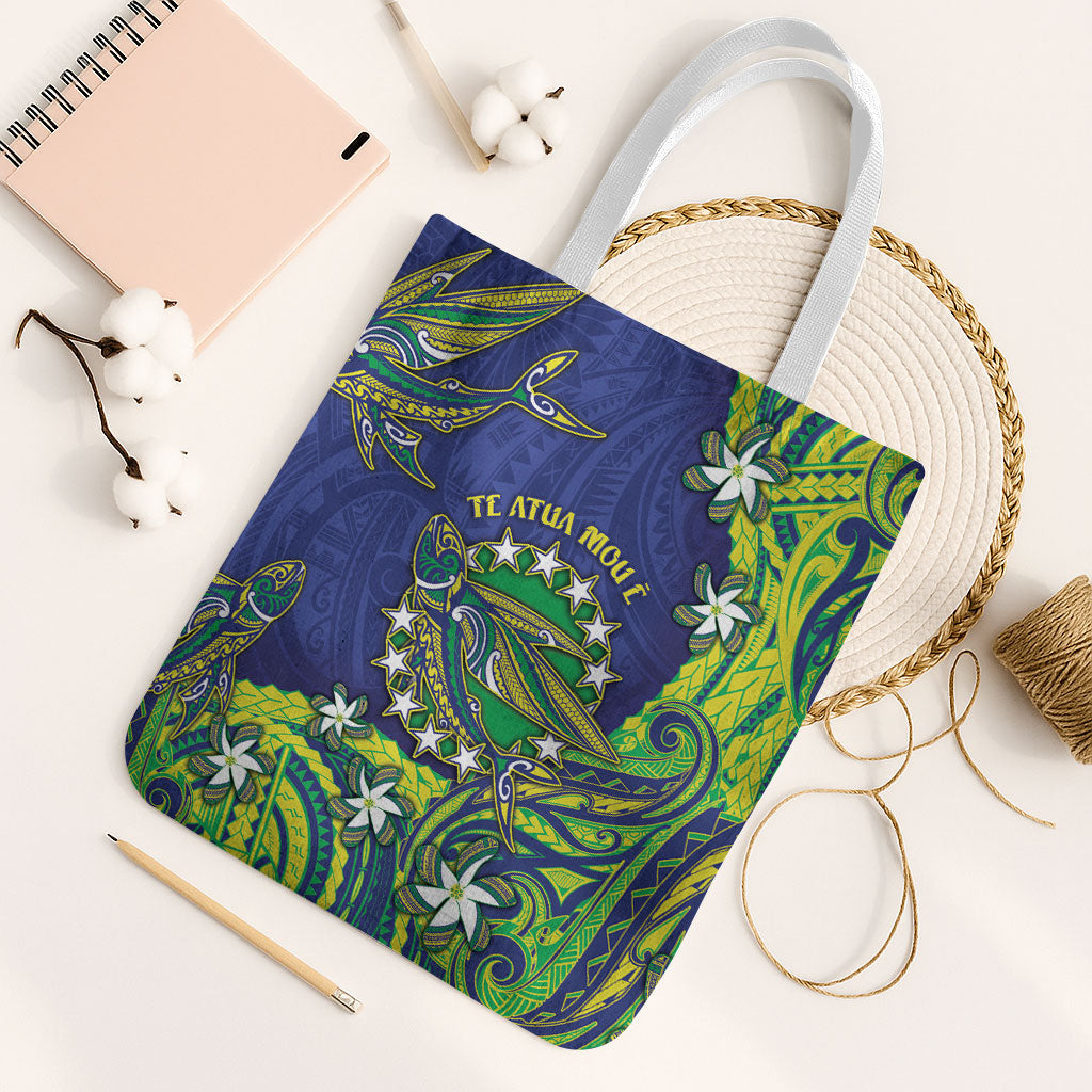 Cook Islands Language Week Tote Bag Flying Fish 15 Stars Tribal Patterns DT05 White Strap One Size Green - Polynesian Pride