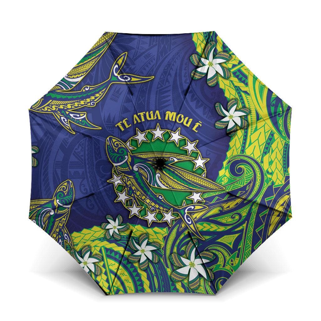 Cook Islands Language Week Umbrella Flying Fish 15 Stars Tribal Patterns DT05 One Size Folded 11.42 inch Opened Diameter 37.4 inch Green - Polynesian Pride