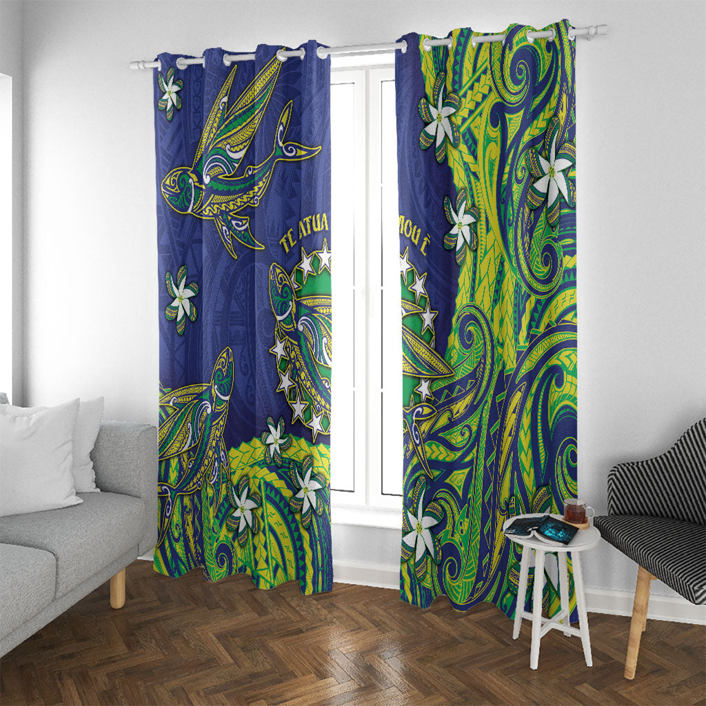 Cook Islands Language Week Window Curtain Flying Fish 15 Stars Tribal Patterns DT05 With Grommets Green - Polynesian Pride