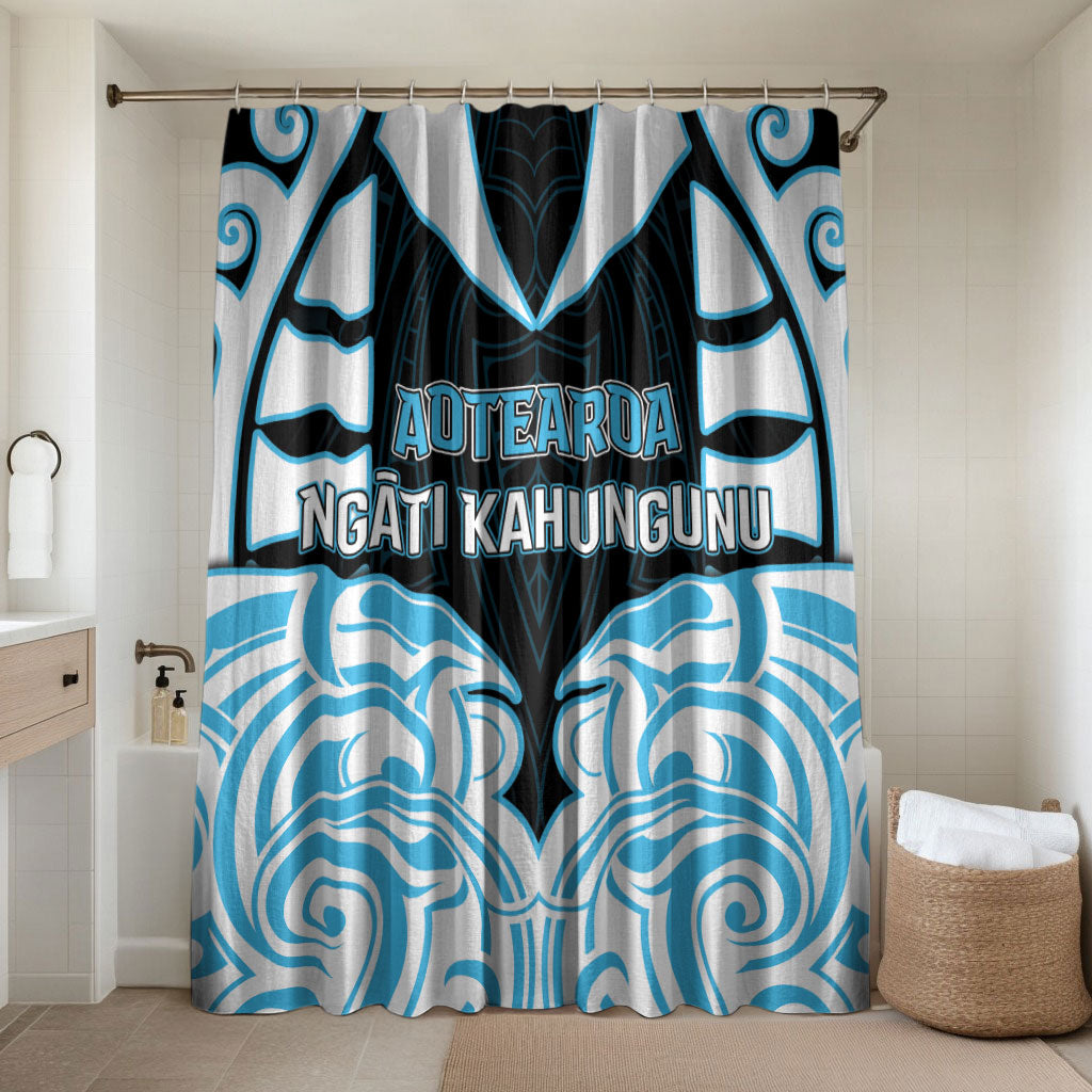 Aotearoa Ngati Kahungunu Bathroom Set New Zealand Traditional Maori Pattern DT05 Shower Curtain Only Blue - Polynesian Pride