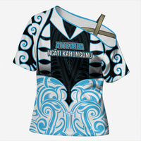 Custom Aotearoa Ngati Kahungunu Cross Shoulder Shirt New Zealand Traditional Maori Pattern DT05 Female Blue - Polynesian Pride