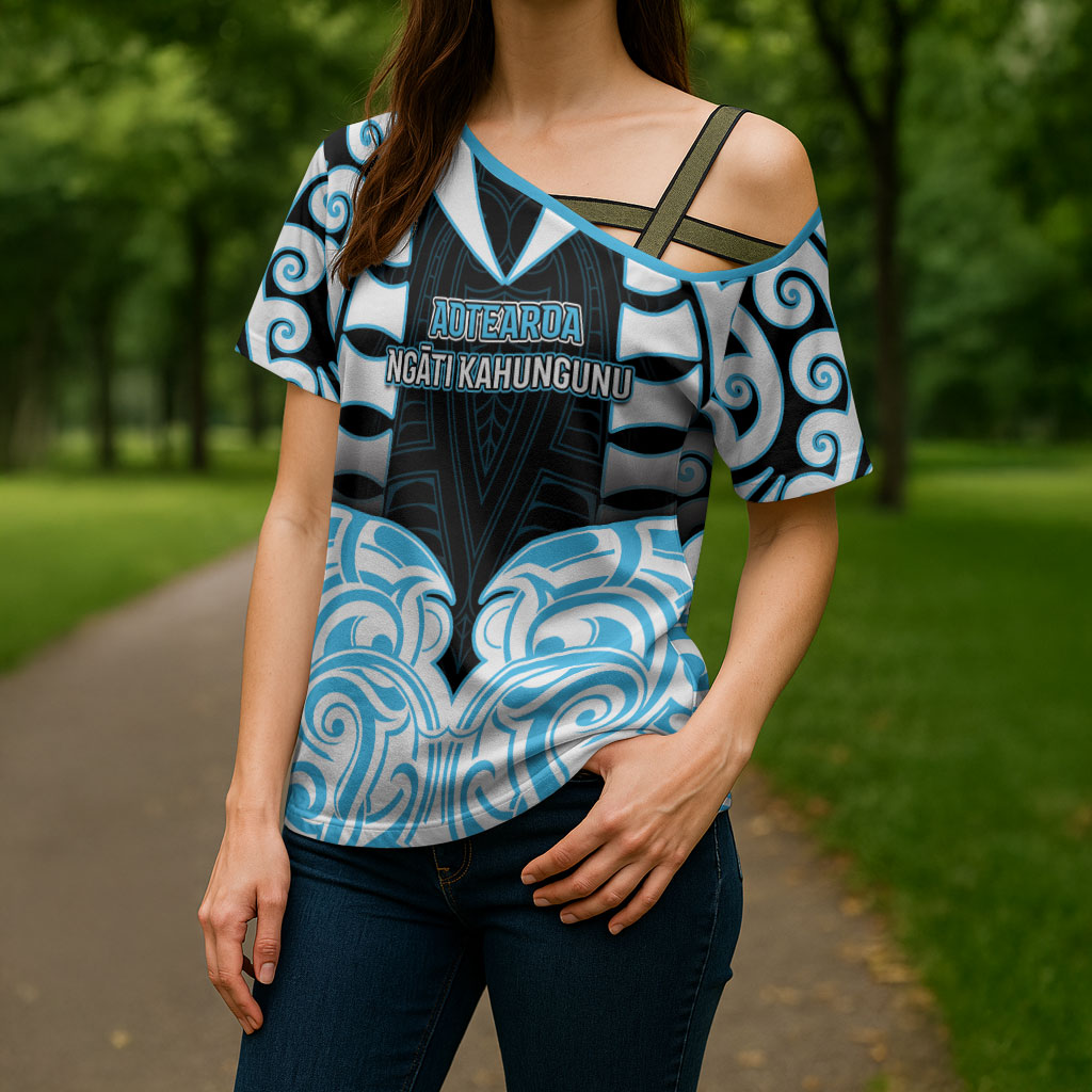 Custom Aotearoa Ngati Kahungunu Cross Shoulder Shirt New Zealand Traditional Maori Pattern DT05 - Polynesian Pride