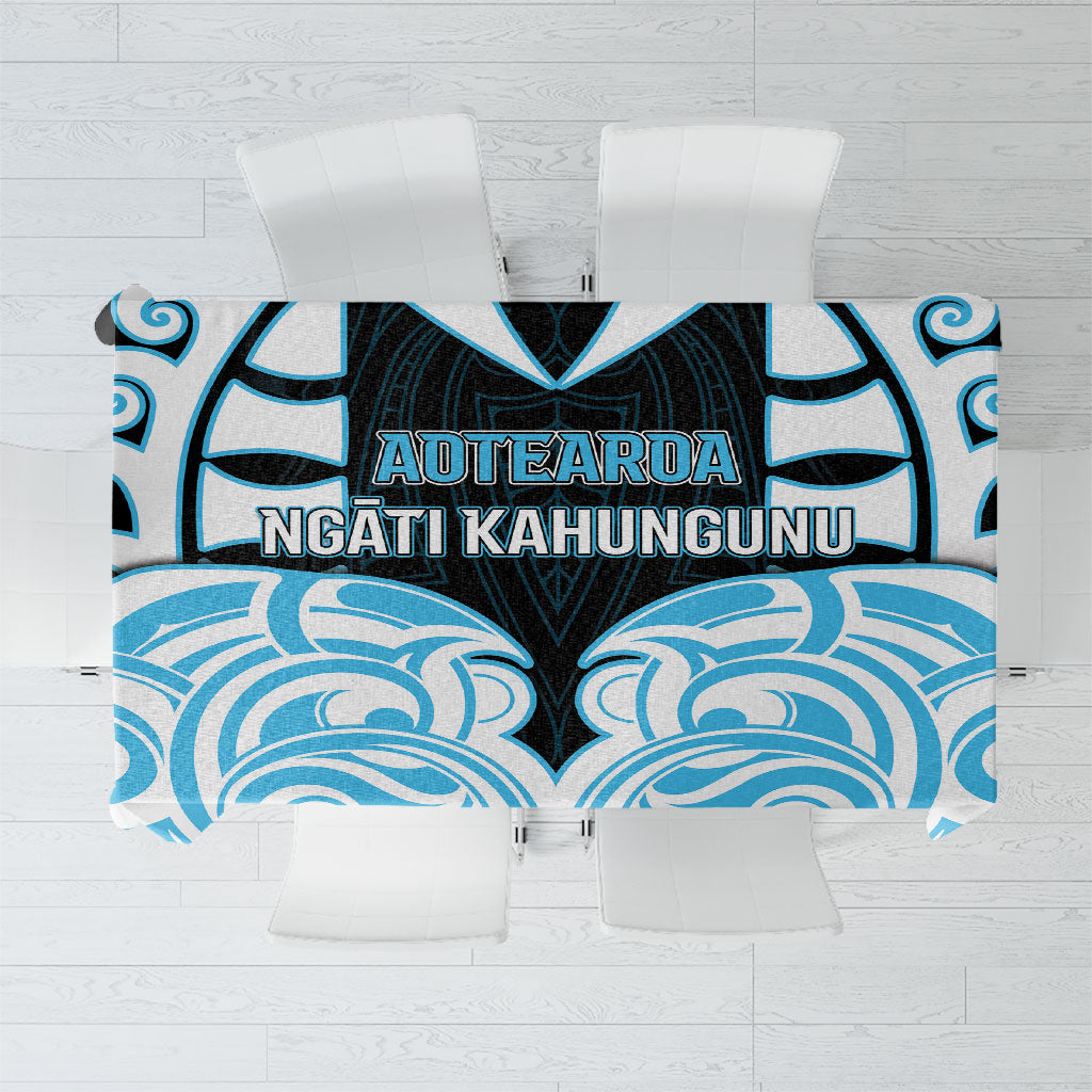 Aotearoa Ngati Kahungunu Tablecloth New Zealand Traditional Maori Pattern DT05 Blue - Polynesian Pride