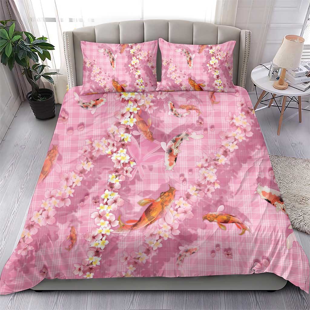 Pink Palaka Hawaiian And Japanese Bedding Set Sakura Lei With Koi Fish DT05 - Polynesian Pride