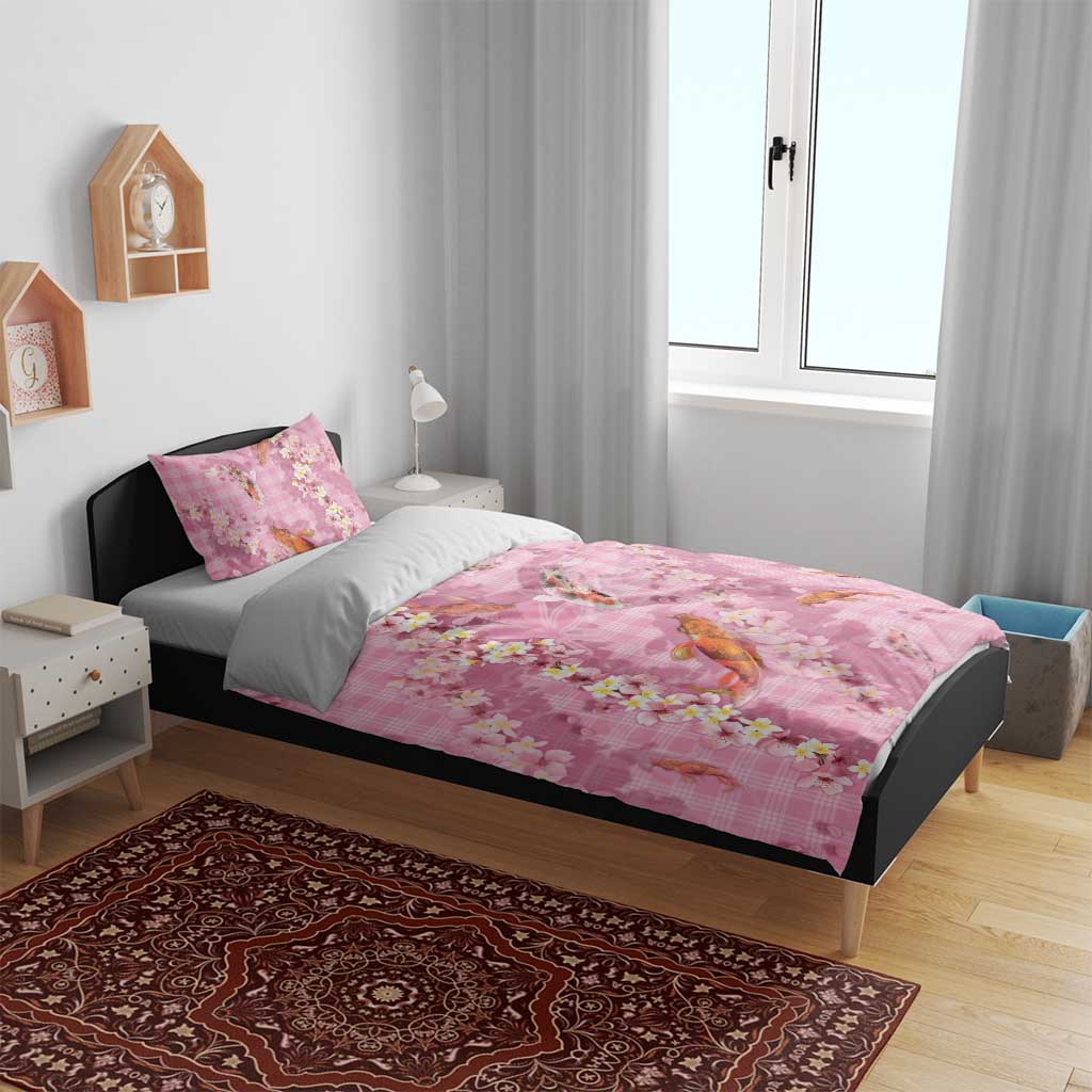 Pink Palaka Hawaiian And Japanese Bedding Set Sakura Lei With Koi Fish DT05 - Polynesian Pride