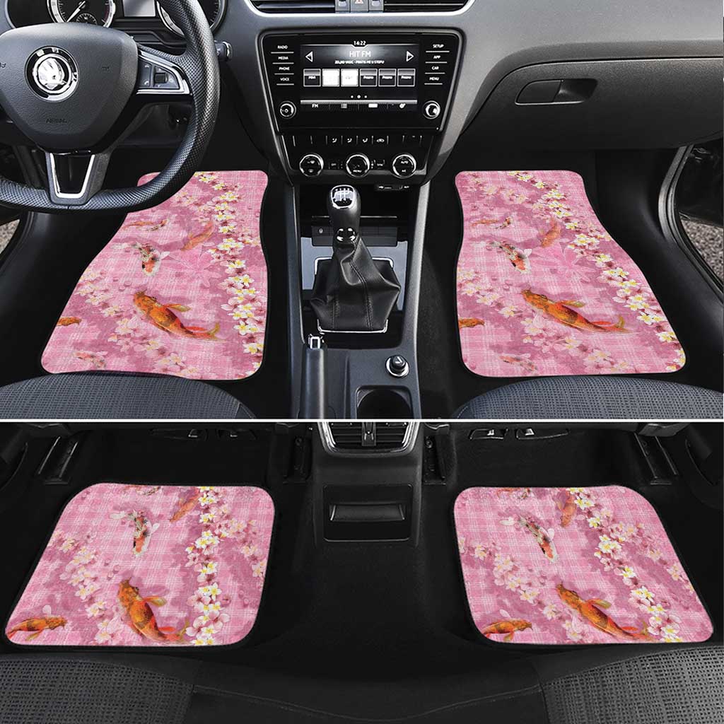 Pink Palaka Hawaiian And Japanese Car Mats Sakura Lei With Koi Fish DT05 Set 4pcs Pink - Polynesian Pride