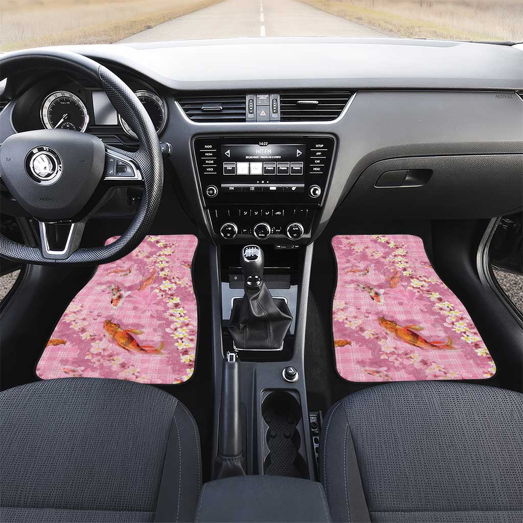 Pink Palaka Hawaiian And Japanese Car Mats Sakura Lei With Koi Fish DT05 Set 2pcs - Front Pink - Polynesian Pride