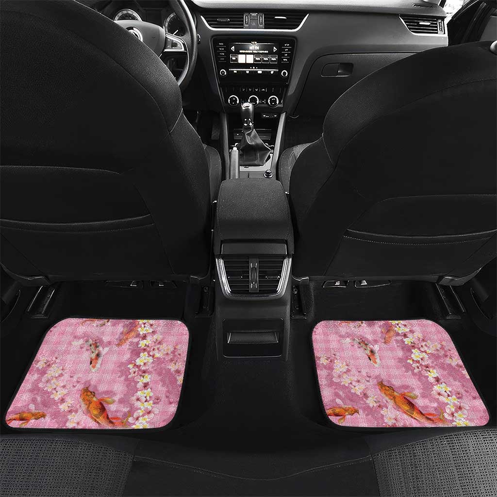 Pink Palaka Hawaiian And Japanese Car Mats Sakura Lei With Koi Fish DT05 Set 2pcs - Back Pink - Polynesian Pride