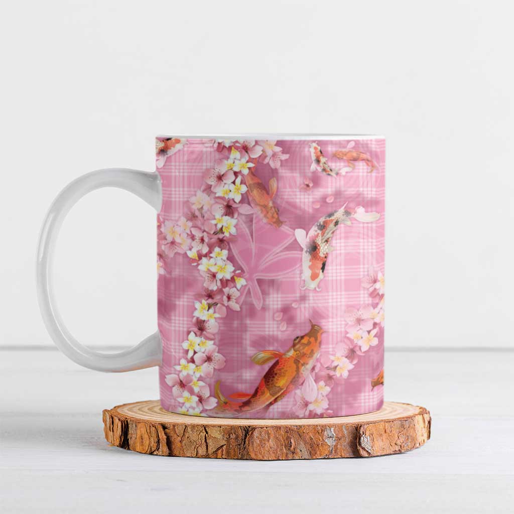 Pink Palaka Hawaiian And Japanese Ceramic Mug Sakura Lei With Koi Fish DT05 Pink - Polynesian Pride
