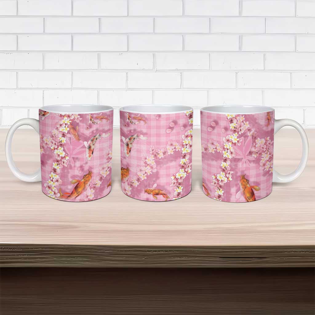 Pink Palaka Hawaiian And Japanese Ceramic Mug Sakura Lei With Koi Fish DT05 - Polynesian Pride