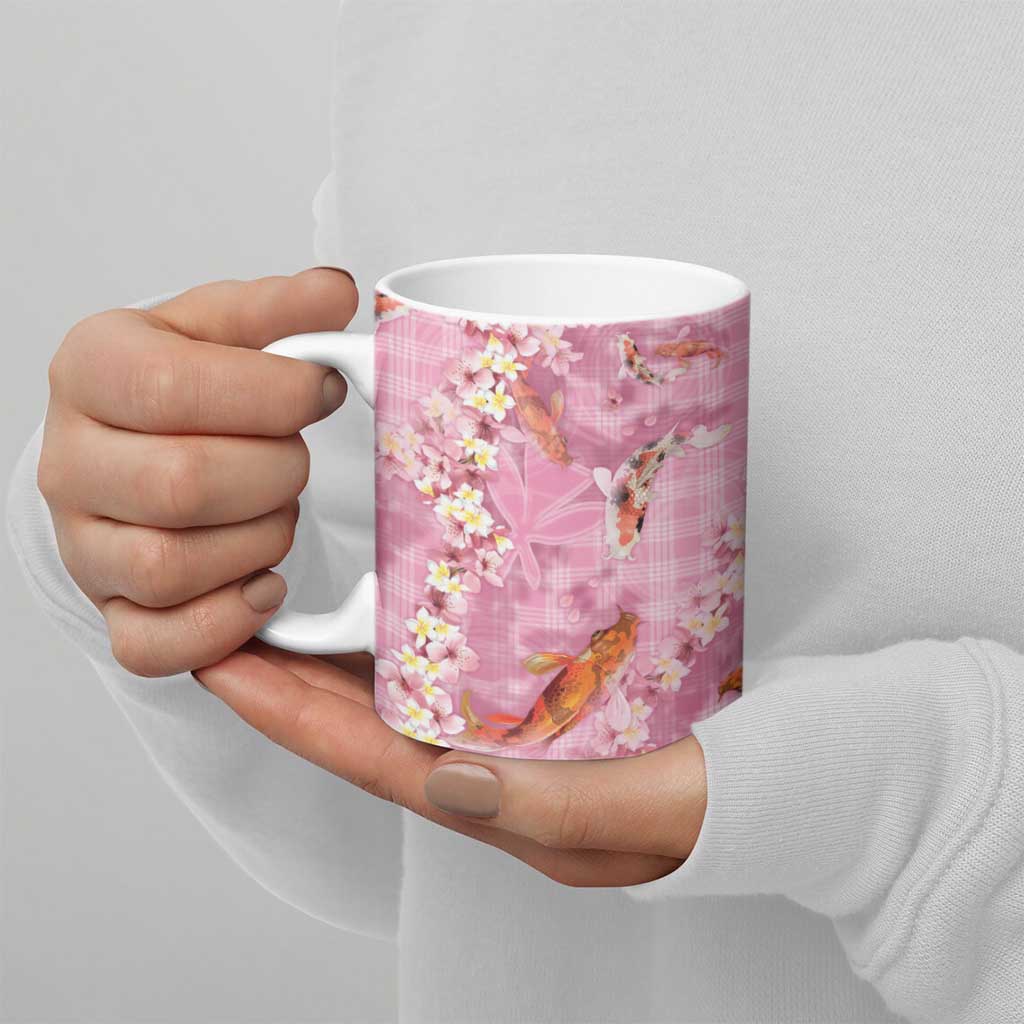 Pink Palaka Hawaiian And Japanese Ceramic Mug Sakura Lei With Koi Fish DT05 - Polynesian Pride
