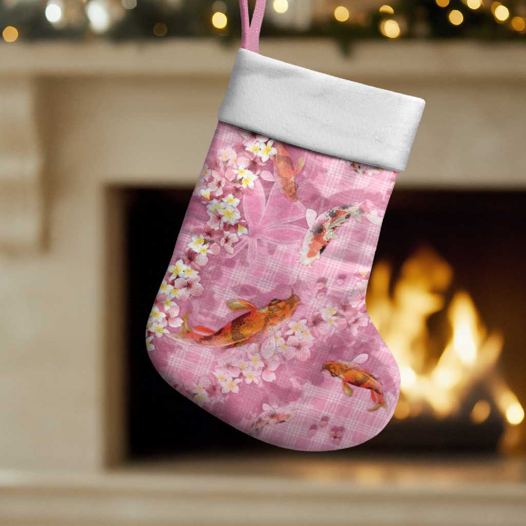 Pink Palaka Hawaiian And Japanese Christmas Stocking Sakura Lei With Koi Fish DT05 Set of 2 Pink - Polynesian Pride