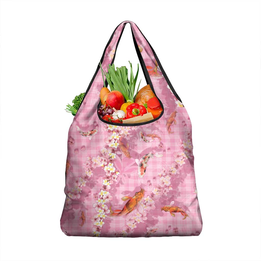 Pink Palaka Hawaiian And Japanese Grocery Bag Sakura Lei With Koi Fish DT05 1-pack One Size Pink - Polynesian Pride