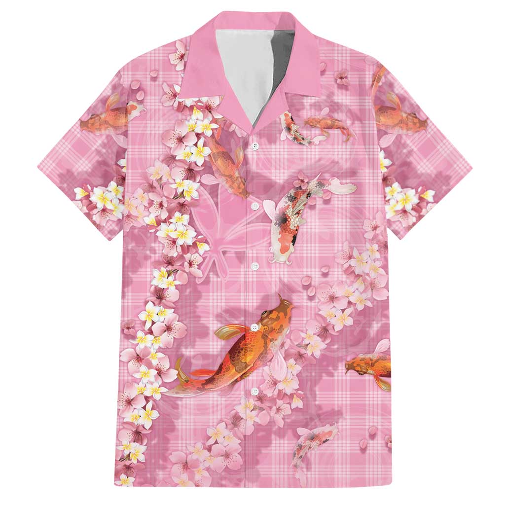 Pink Palaka Hawaiian And Japanese Hawaiian Shirt Sakura Lei With Koi Fish DT05 Pink - Polynesian Pride