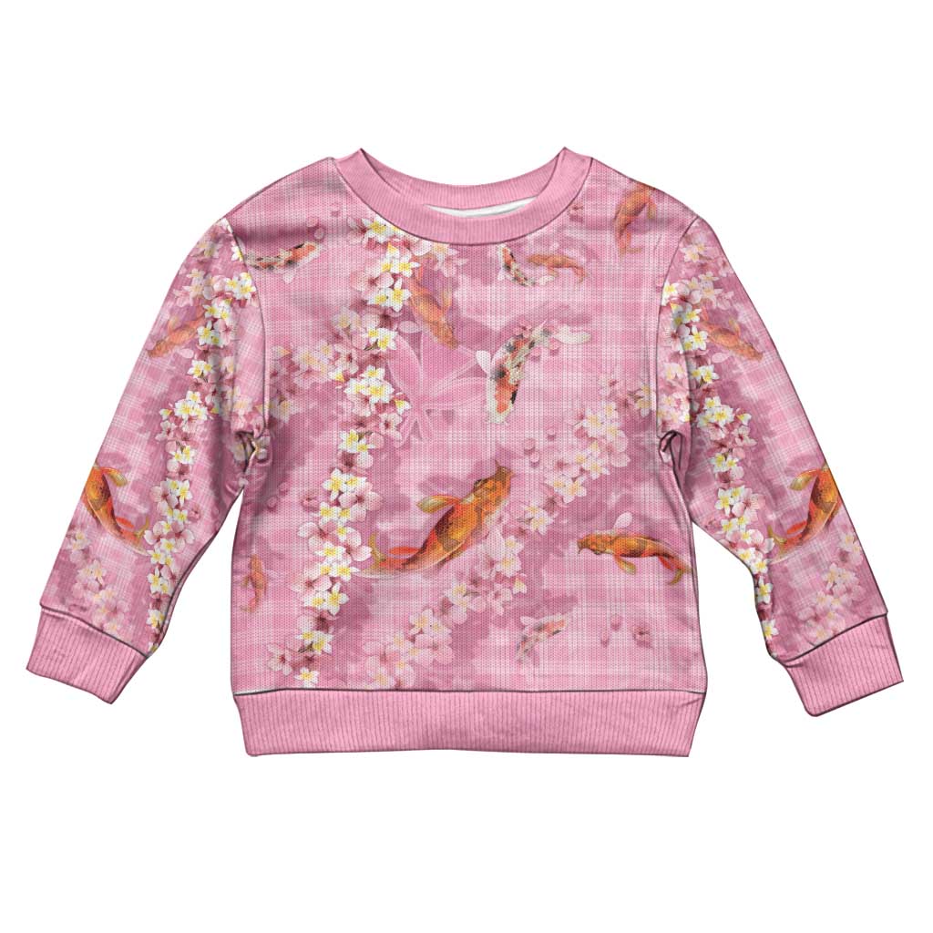 Pink Palaka Hawaiian And Japanese Kid Ugly Christmas Sweater Sakura Lei With Koi Fish DT05 Kid Pink - Polynesian Pride
