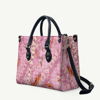 Pink Palaka Hawaiian And Japanese Leather Bag Sakura Lei With Koi Fish DT05 Pink - Polynesian Pride
