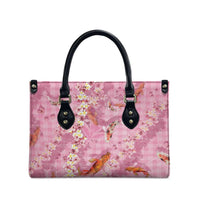 Pink Palaka Hawaiian And Japanese Leather Bag Sakura Lei With Koi Fish DT05 - Polynesian Pride