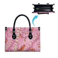 Pink Palaka Hawaiian And Japanese Leather Bag Sakura Lei With Koi Fish DT05 - Polynesian Pride