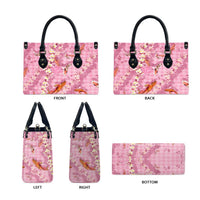 Pink Palaka Hawaiian And Japanese Leather Bag Sakura Lei With Koi Fish DT05 - Polynesian Pride