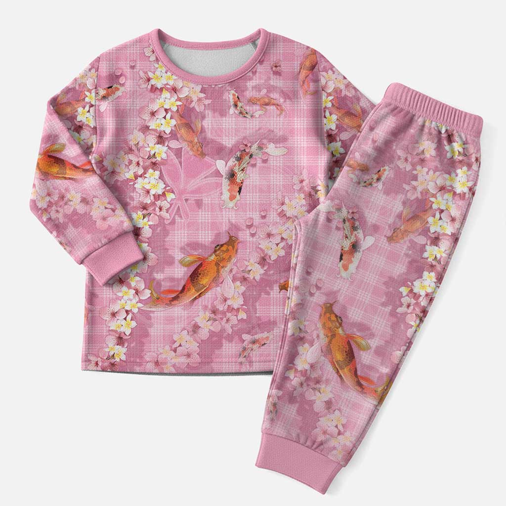 Pink Palaka Hawaiian And Japanese Christmas Pajama Set Sakura Lei With Koi Fish DT05 Men Pink - Polynesian Pride