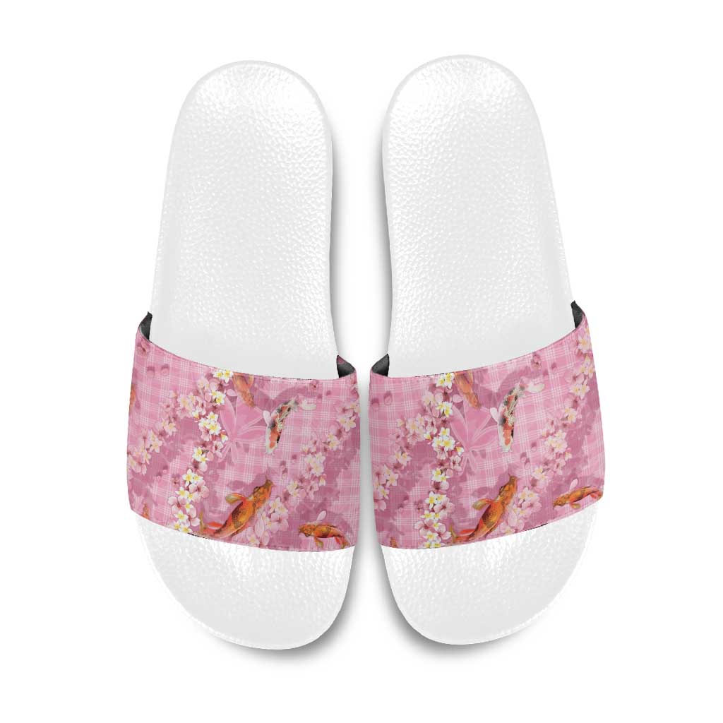 Pink Palaka Hawaiian And Japanese Slide Sandals Sakura Lei With Koi Fish DT05 Pink - Polynesian Pride